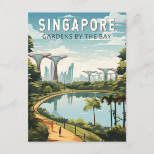 Cartão Postal Jardins De Cingapura Pela Baía Viagem Art Vintage