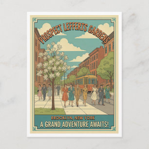 Cartão Postal Jardins Prospect Lefferts Brooklyn NYC Retro 1950