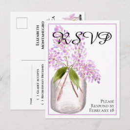 Cartão Postal Jarra de Lilases Casamento RSPV Aquarela Rústica