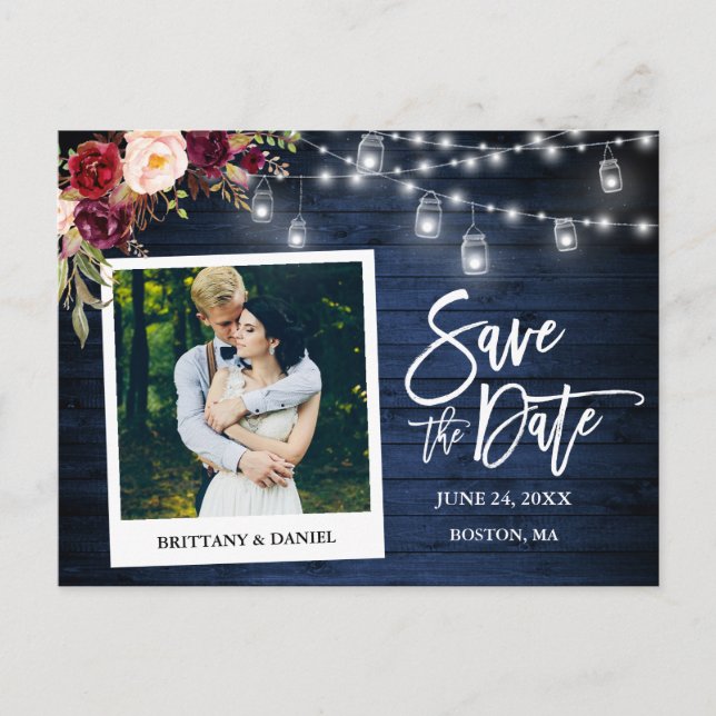 Cartão Postal Jars Floral De Madeira Azul De Câmera Instantânea  (Frente)