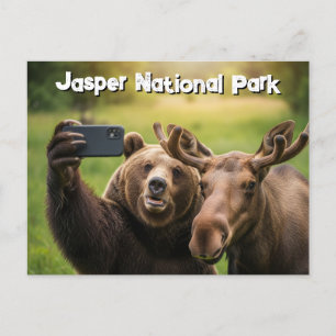 Cartão Postal Jasper National Park Bear Moose Selfie Canadá