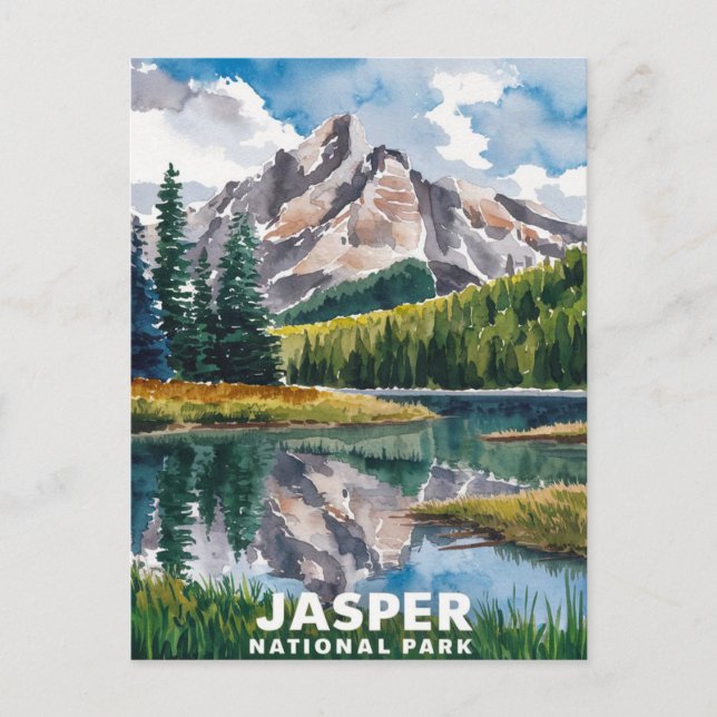 Cartão Postal Jasper National Park Watercolor Painting (Frente)