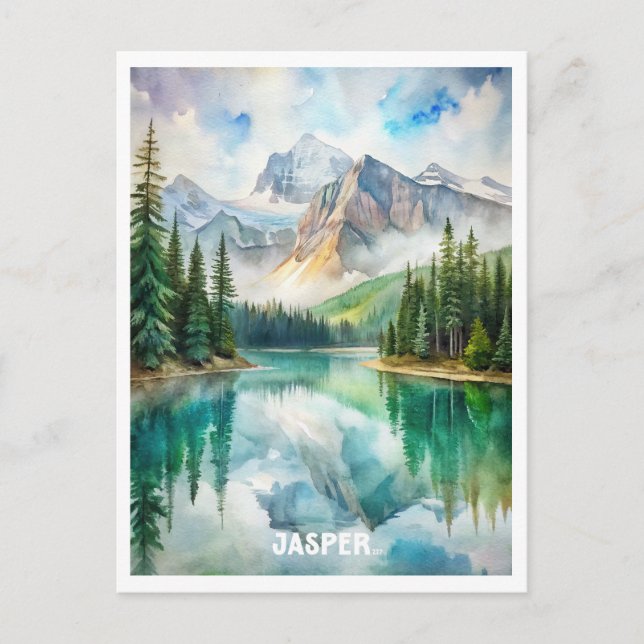 Cartão Postal Jasper National Park Watercolor Painting (Frente)