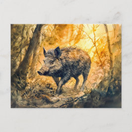 Cartão Postal Javali em pintura de aquarela na floresta
