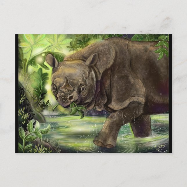 Cartão Postal Javan Rhino Art (Frente)