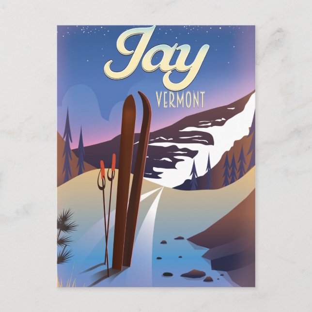 Cartão Postal Jay Vermont USA ski poster de viagens. (Frente)