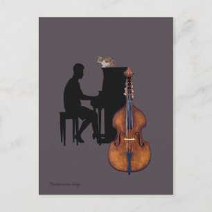 Cartão Postal Jazz concertado com piano, besta dupla e gato