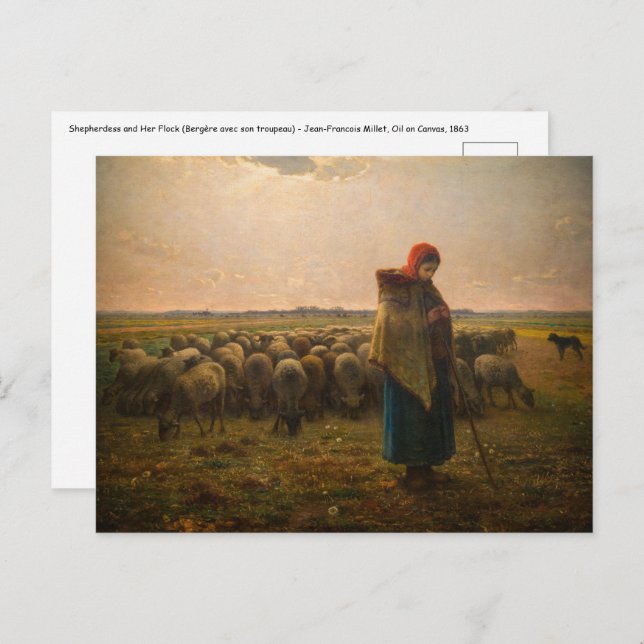Cartão Postal Jean-Francois Millet - Shepherdess e Flock 1863 (Frente/Verso)