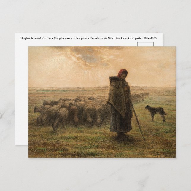 Cartão Postal Jean-Francois Millet - Shepherdess e Flock 1865 (Frente/Verso)