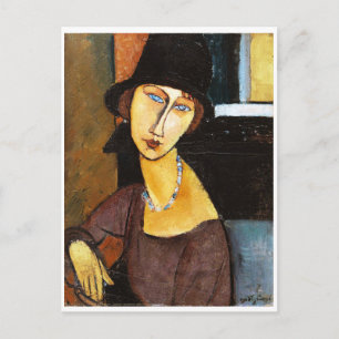 Cartão Postal Jeanne Hebuterne com chapéu e colar, Modigliani