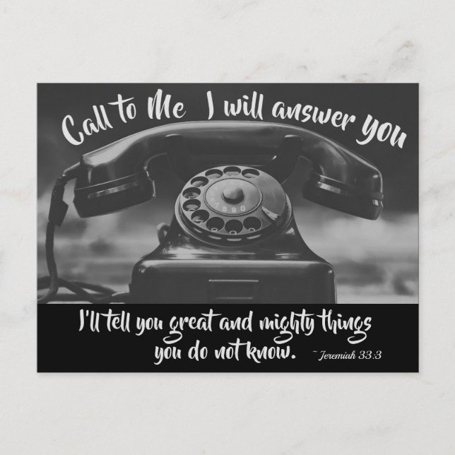 Cartão Postal Jeremiah 33:3 Me ligue Eu vou te responder, Bíblia (Frente)