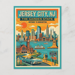 Cartão Postal Jersey City NJ Portal para Manhattan Retro