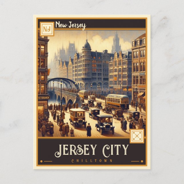 Cartão Postal Jersey City, Nova Jersey | Vintage (Frente)