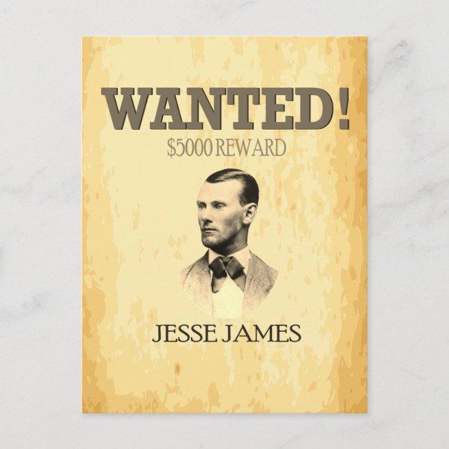 Cartão Postal Jesse James quis fora da lei 🚨 Wild West EUA (Frente)