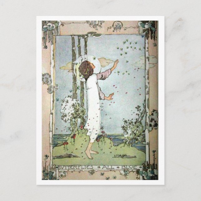 Cartão Postal Jessie M. King - Borboletas Tudo Azul (Frente)