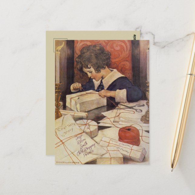 Cartão Postal Jessie Wilcox Smith Child Wraping Apresenta Postc (Frente/Verso In Situ)