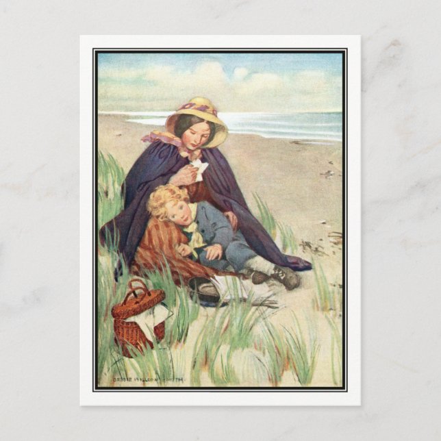 Cartão Postal Jessie Willcox Smith - A praia (Frente)