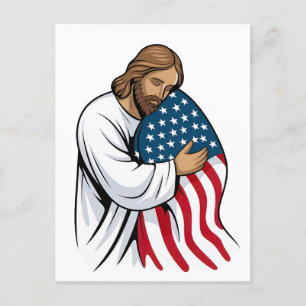 Cartão Postal Jesus abraçando a bandeira americana