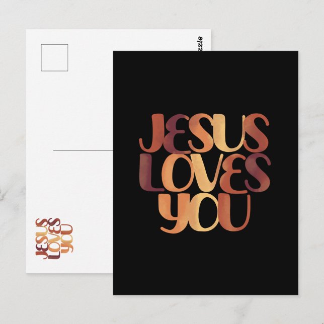 Cartão Postal Jesus ama Design da tipografia cristã (Frente/Verso)