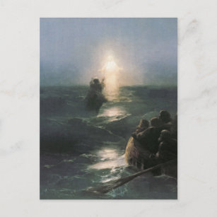 Cartão Postal Jesus andando na água, pintura de Ivan Aivazovsky