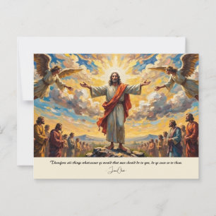 Cartão Postal Jesus Anjos e uma multidão