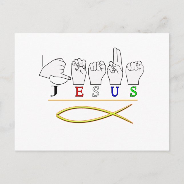 CARTÃO POSTAL JESUS ASL FINGER SINAL CORES (Frente)