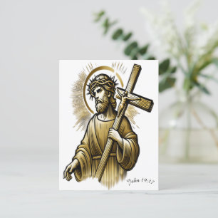 Cartão Postal Jesus Carregando Dourado Cruz com Graça