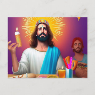 Cartão Postal Jesus Colorido e Divertido no seu Aniversário