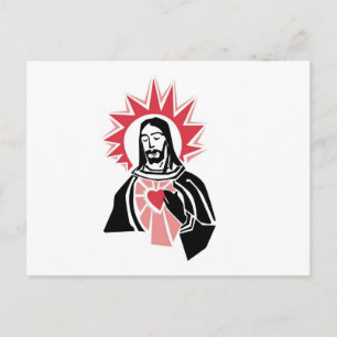 Cartão Postal Jesus com Coração Vermelho Brilhante e Halo