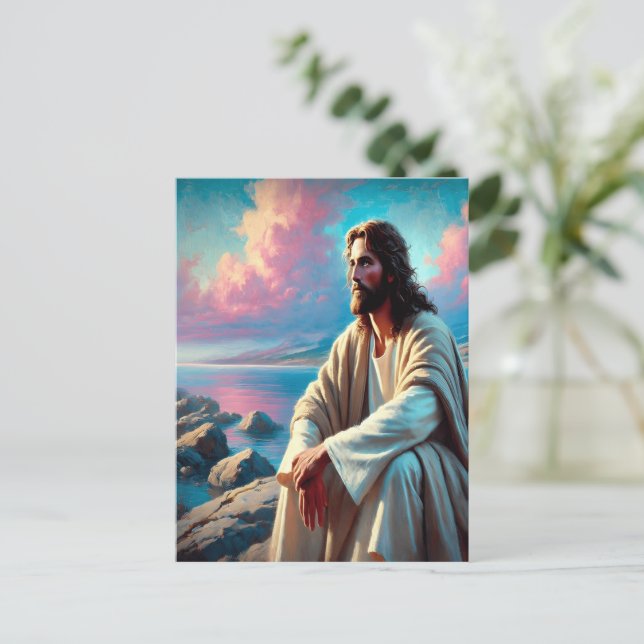 Cartão Postal Jesus Contemplando Ao Lado Da Costa Majestosa (Em pé/Frente)