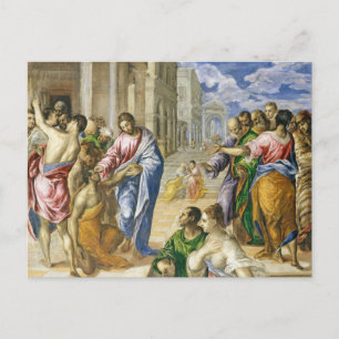 Cartão Postal Jesus Cristo Curando a Arte Religiosa Cega