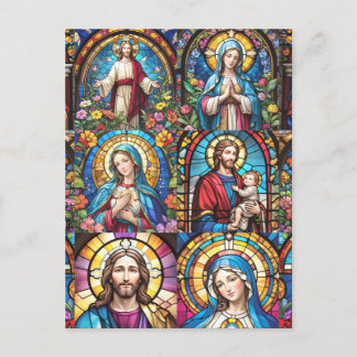 Cartão Postal Jesus Cristo Mary & Joseph Christian StainGlass
