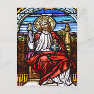 Cartão Postal Jesus Cristo no trono, vidro manchado