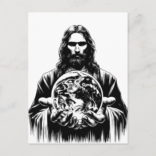 Cartão Postal Jesus Cristo Segurando a ilustração de Arte Mundia (Frente)