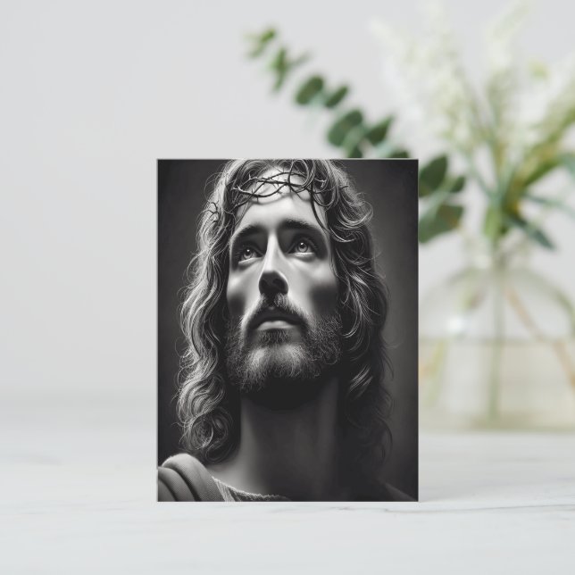 Cartão Postal Jesus Divino Pastor com Terno Olhar (Em pé/Frente)