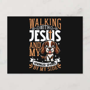 Cartão Postal Jesus e cão - Inglês Springer Spaniel