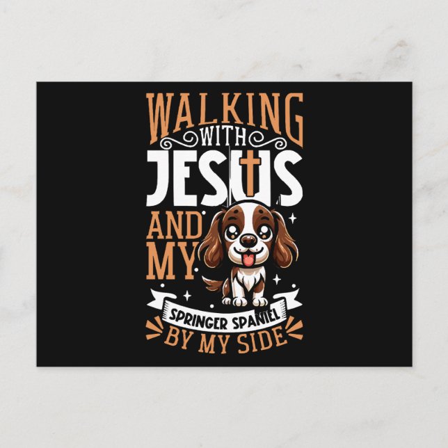 Cartão Postal Jesus e cão - Inglês Springer Spaniel (Frente)