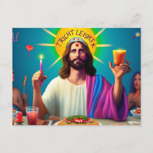 Cartão Postal Jesus Engraçado Colorido no seu aniversário