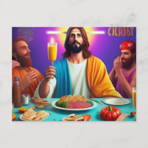 Cartão Postal Jesus Engraçado Colorido no seu aniversário