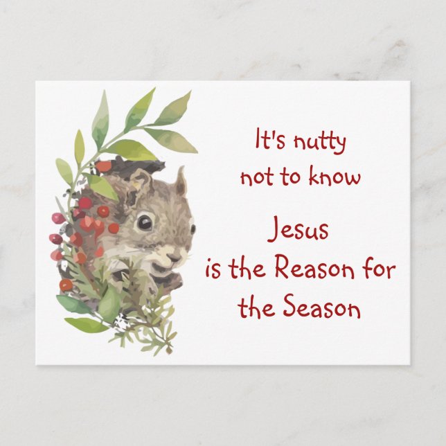 Cartão Postal "Jesus is the reason for the season" Fun Squirrel  (Frente)