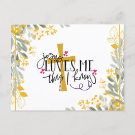 Cartão Postal Jesus me ama isso eu sei, cruz e flores