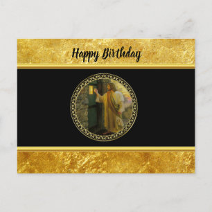 Cartão Postal Jesus na sua porta em folha de ouro e preto