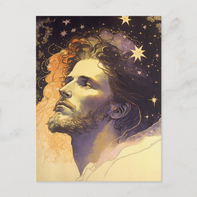 Cartão Postal Jesus no Cosmos pela Arte Gerada por Mucha AI (Frente)