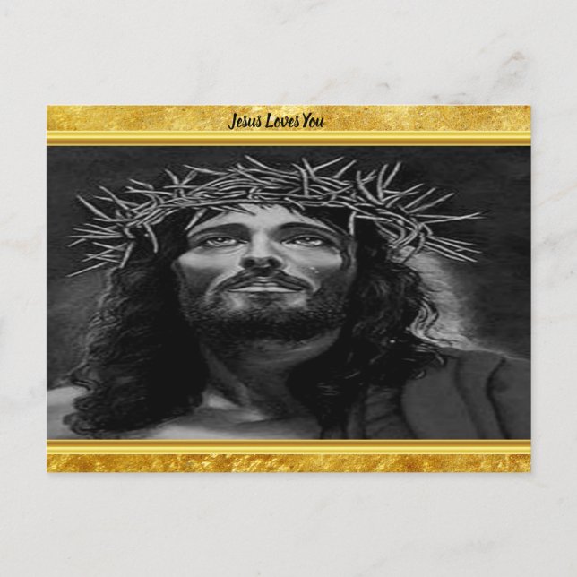 Cartão Postal Jesus olhando para o céu com uma design de folha d (Frente)