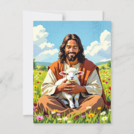 Cartão Postal Jesus segurando um cordeiro | Páscoa religiosa