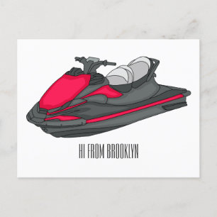 Cartão Postal Jet ski cartoon illustration 