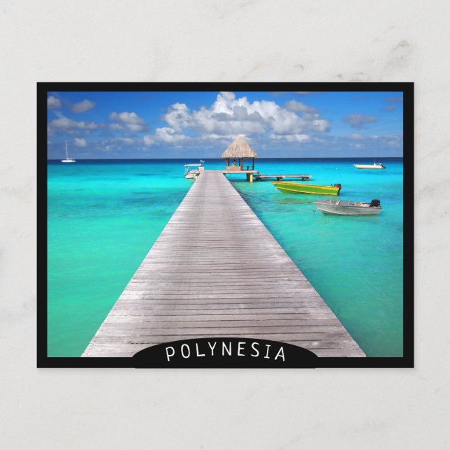 Cartão Postal Jetty com barcos em lagoa tropical (Frente)