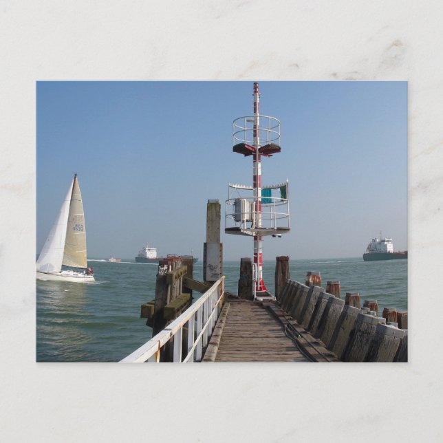 Cartão Postal Jetty in Sea, Sailing Boat e Tanques Vlissingen (Frente)