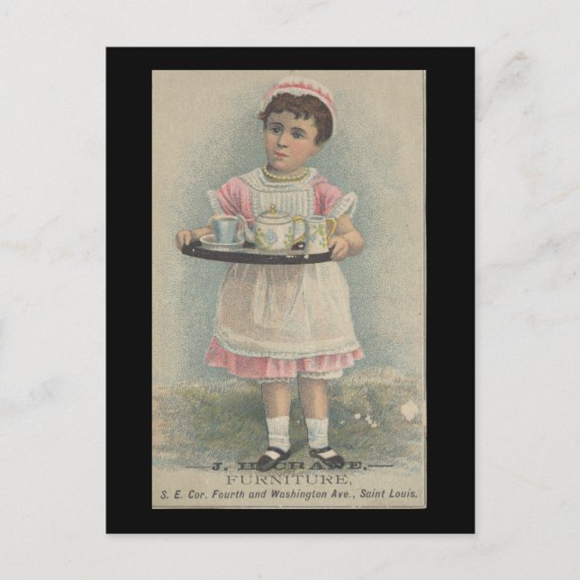 Cartão Postal JH Crane Furnures Young Girl with Serving Tray (Frente)
