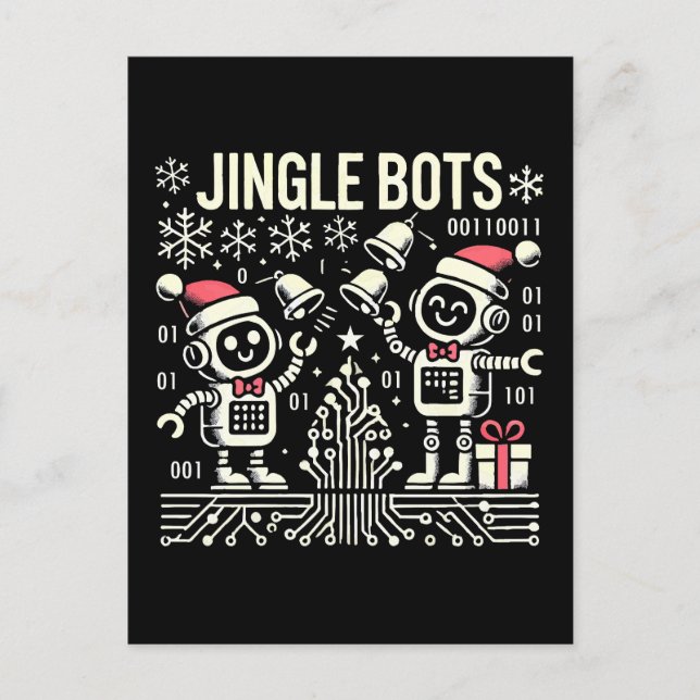 Cartão Postal Jingle Bots Festivos Holiday Robots com Santa Hats (Frente)